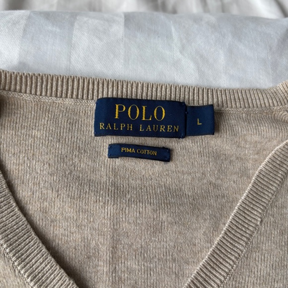 Ralph Lauren Men’s V Neck Sweater Size L Beige - Picture 2 of 3